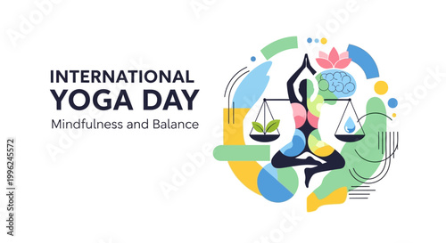International Yoga Day mindfulness balance illustration.