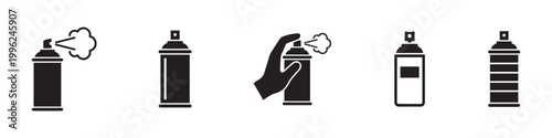 Aerosol Spray Can Icon Set. Painting, Cleaning, Personal Care. Vector Illustration.	

