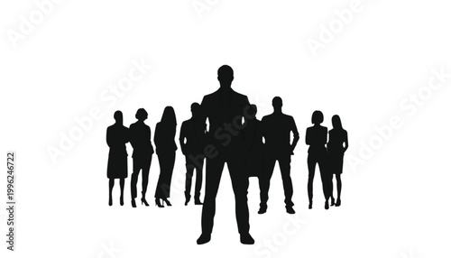Business team members stand together in a line to represent unity and professional strength at work.