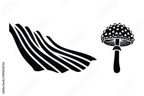 Striped object and amanita mushroom illustration with mushroom, toadstool