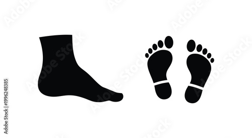 Foot and footprints depicted in a minimalist black silhouette