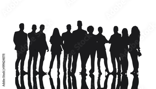 Group of business professionals stand in a line to showcase a strong corporate team and unity.