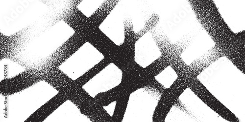 Distressed grid network background with intersecting spray painted lines and heavy grainy texture in black and white abstract monochrome background intersecting geometric distressed contrast