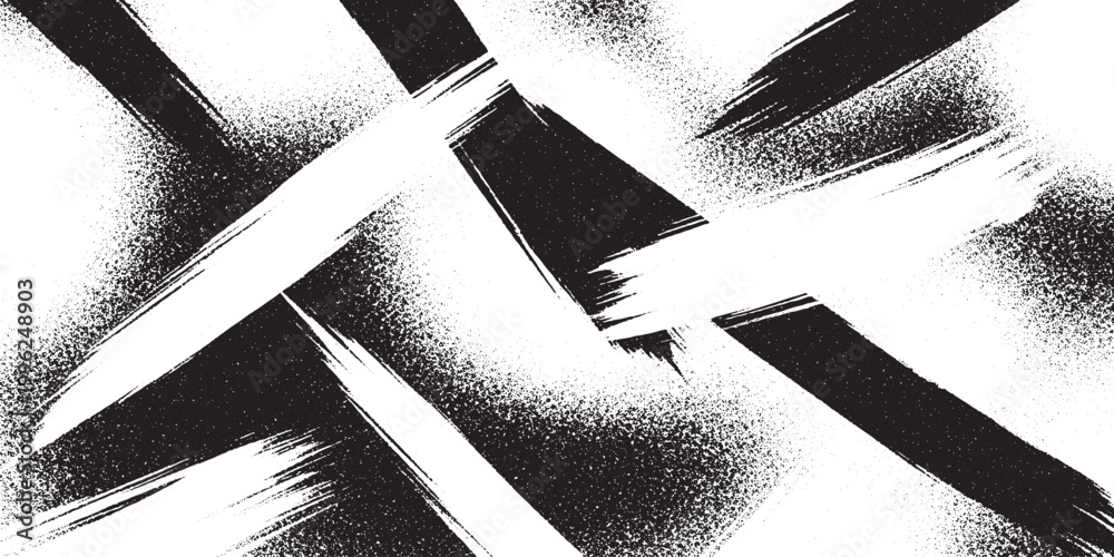 © HexaFrame - Abstract black diagonal brush strokes with grunge texture on a white background bold crossed paint marks distressed pattern brush stroke artistic expression modern art graphic texture diagonal