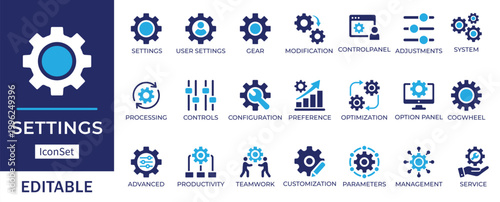 Settings and Configuration Icon Set, containing Control Panel, Preferences and Customization
