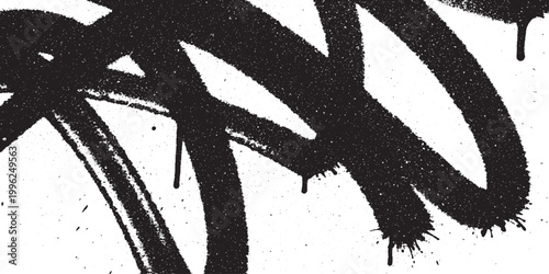Close-up of black spray paint drips and bold strokes on white background grunge texture graphic with graffiti artistic splatter background distress abstract creative wallpaper monochrome