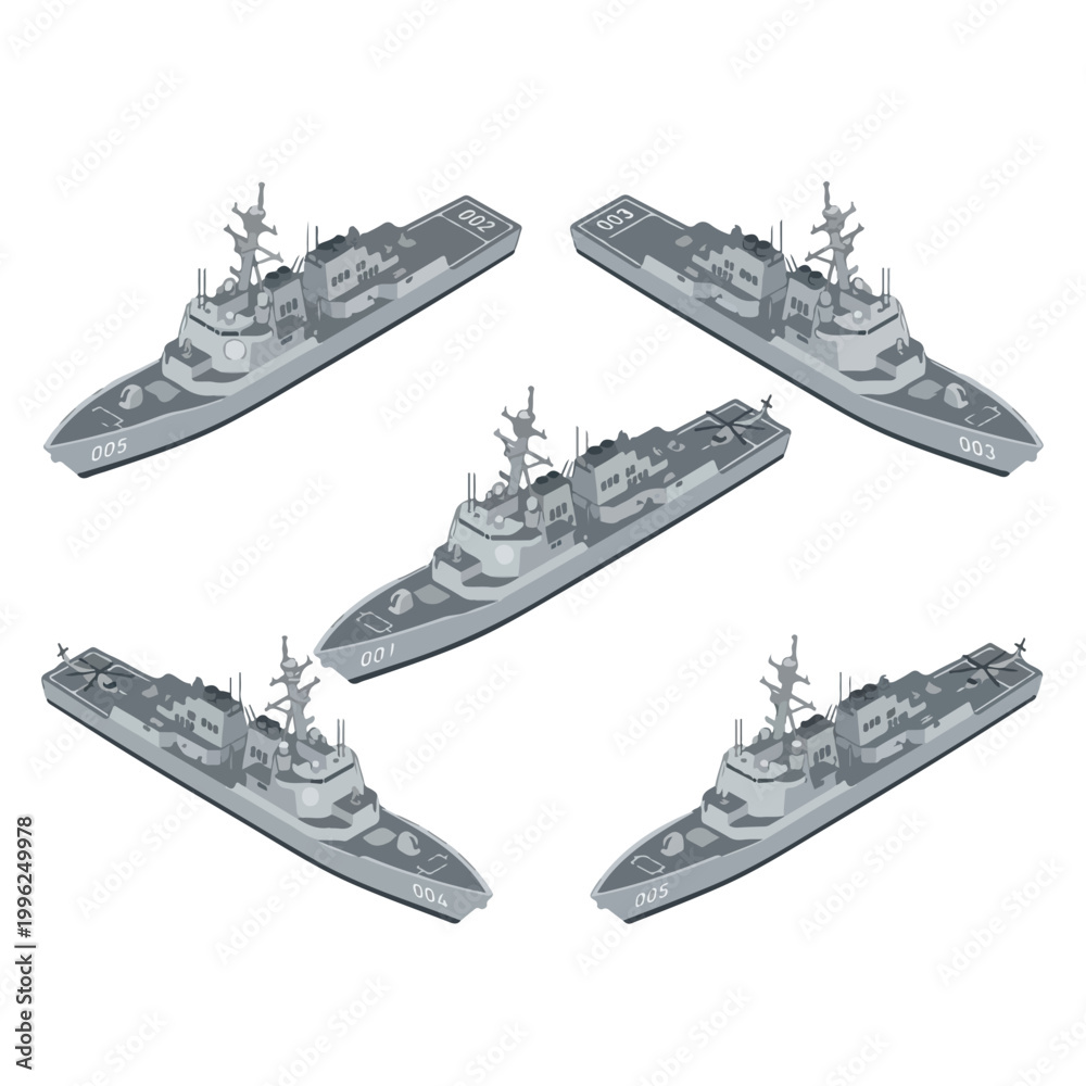 Obraz premium vector isometric of warships blockading an enemy ship 01