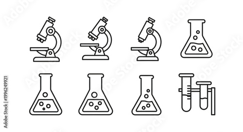 Collection of Scientific Laboratory Equipment Icons.