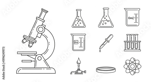 Scientific Laboratory Equipment Icons Collection.