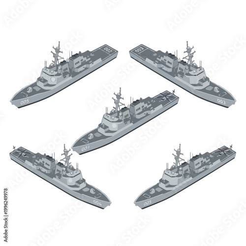 vector isometric of warships blockading an enemy ship 01
