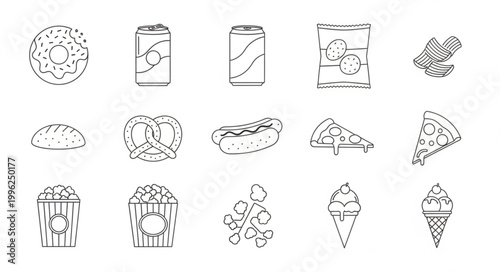Collection of Hand Drawn Fast Food Icons and Symbols.