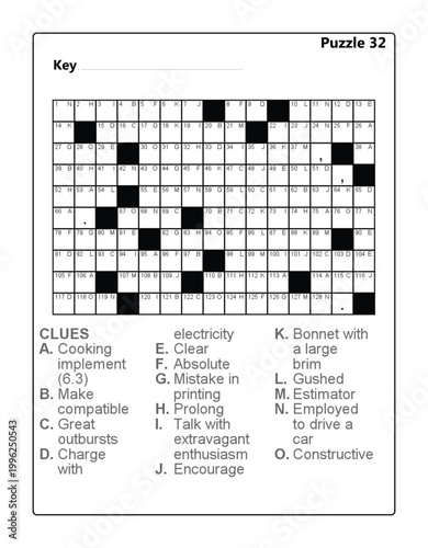 Puzzle 32 Acrostic Word Challenge: Clues and Grid Worksheet for Brain Training Acrostic Vol 3 Puzzle 32