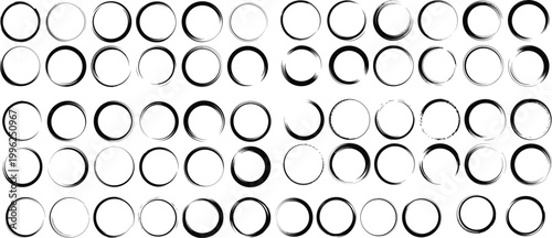 Zen enso circle vector set, hand drawn black ink brush strokes, 50 minimalist japanese calligraphy circles for logo design and branding