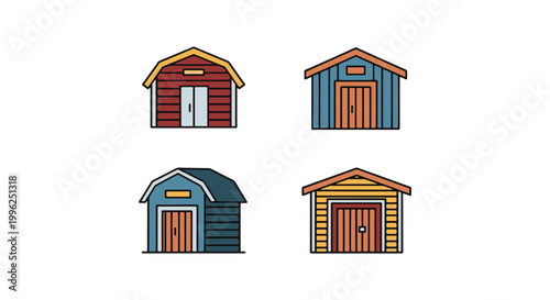 Tool Shed Line art vector set minimal colorful shapes illustration
