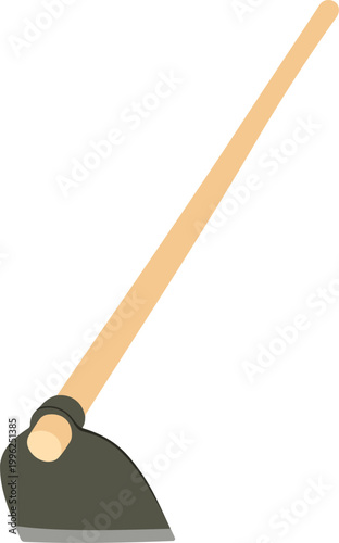 Minimal flat illustration of a garden hoe tool with wooden handle