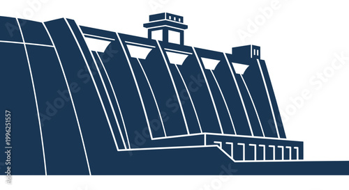 Modern Concrete Dam Structure, Hydroelectric Power Plant, Water Reservoir