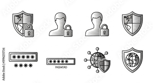 Digital Security Icons Collection Representing Protection and Access.