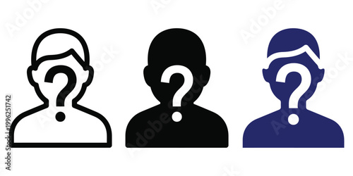 Graphic Representation Of Three Question Mark Silhouettes With Varying Color Themes For Identity Or Mystery Concepts Vector Contact Icons
