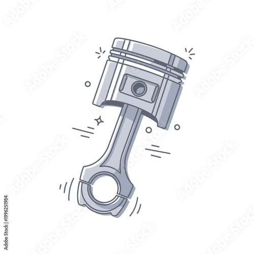 3D vector illustration of a metal wrench and bolt with a piston engine symbol and robot technology icon for car equipment business