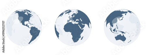 3D Glassmorphism World Globe Set – Glossy Spheres with Light Reflections on Transparent Background