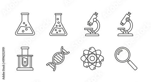 Collection of Scientific Laboratory Equipment and Icons.