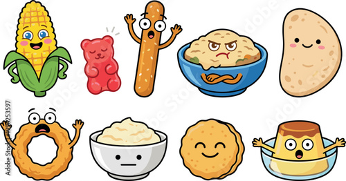 Playful food characters with expressive emotions for children’s books, sticker packs, branding mascots, and creative culinary design projects