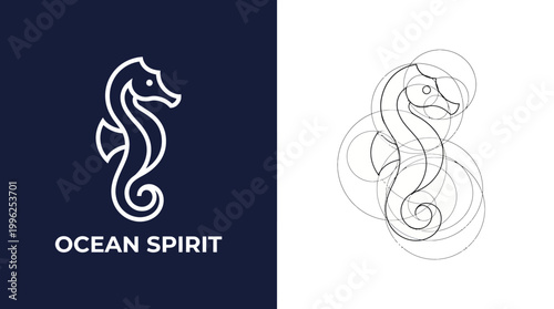 This logo displays a graceful seahorse design encapsulating the essence of the ocean, embodying tranquility and connection to marine life for the brand 'Ocean Spirit'.