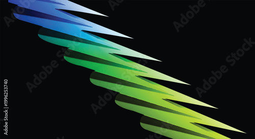 A vibrant abstract illustration of a gradient colored lightning bolt on a black background
