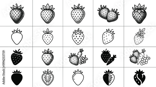 Hand Drawn Strawberry Icon Collection with Mixed Berry Elements Vintage Engraving Style Illustrations for Packaging Branding Design