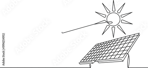 Solar panel under bright sun with renewable energy concept in flat design illustration