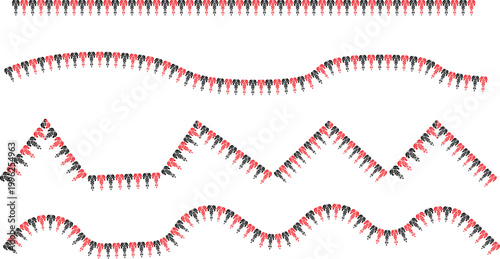 Set of decorative borders with red and black floral elements