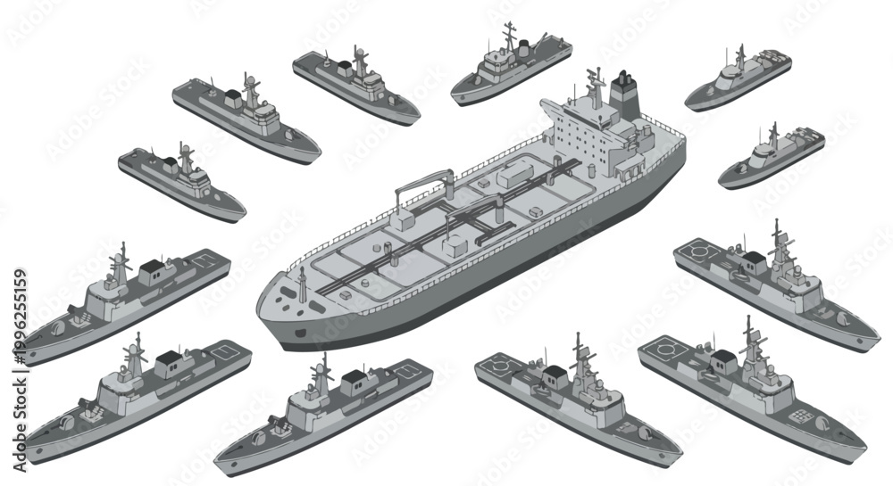 Naklejka premium vector isometric of warships blockading an enemy ship 08