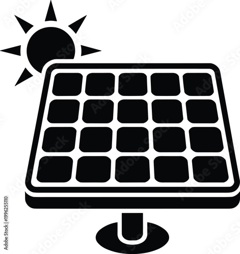 flat design solar powered calculator icon with sunlight charging energy efficiency concept