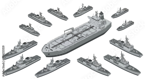 vector isometric of warships blockading an enemy ship 08