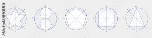 Geometric drawing of circles. School geometry. Mathematical construction of figures . Vector illustration.