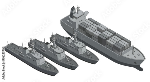 vector isometric of warships blockading an enemy ship 007