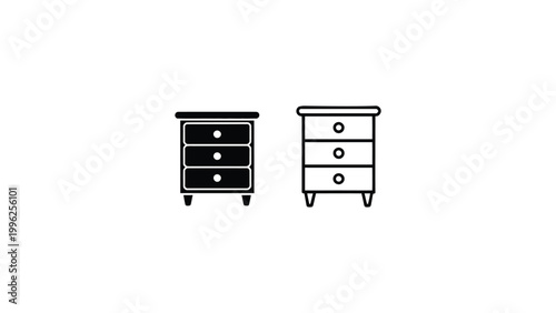 minimalist drawer cabinet icon set black and white furniture chest vector illustration modern storage dresser isolated on gray background