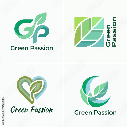 Various eco-friendly logo designs for 'Green Passion' reflect sustainability and nature, promoting environmental consciousness and a vibrant commitment to green living and lifestyle.