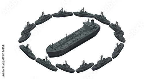 vector isometric of warships blockading an enemy ship 010