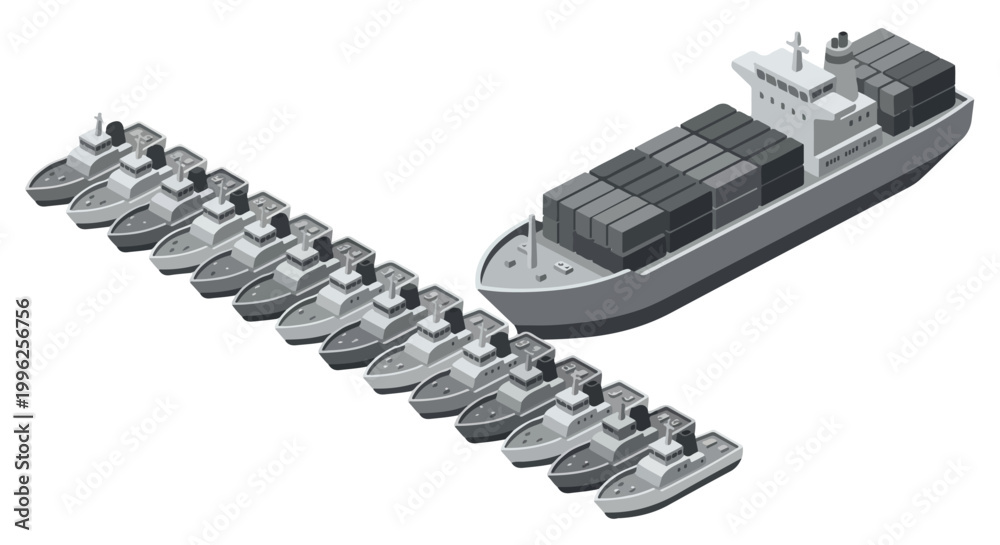 Naklejka premium vector isometric of warships blockading an enemy ship 011