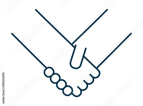 Two hands clasped in handshake illustration isolated. Friendship, cooperation, friends, teamwork, partnership, community concept. Line vector, editable stroke. Design element, clip art on transparent