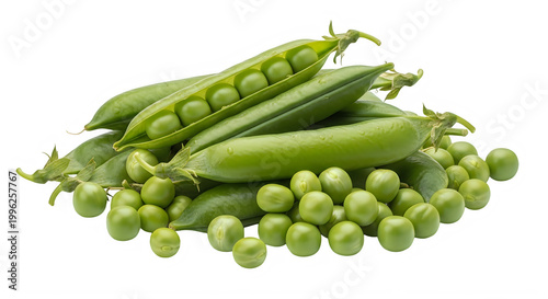 Fresh green beans and unripe green peas on white background isolated on transparent background