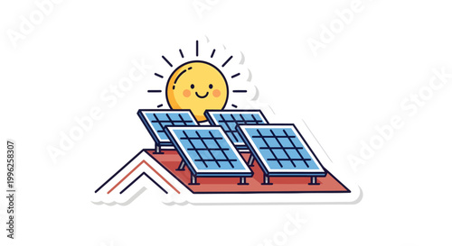 Solar panels on roof with smiling sun