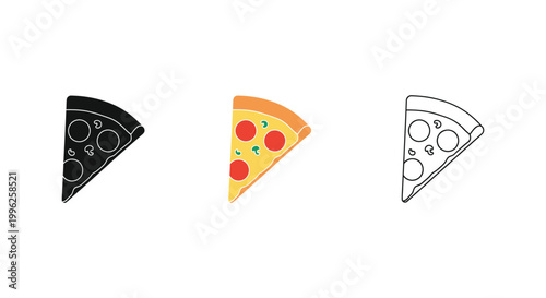 Pizza slice variations a colorful trio of deliciousness