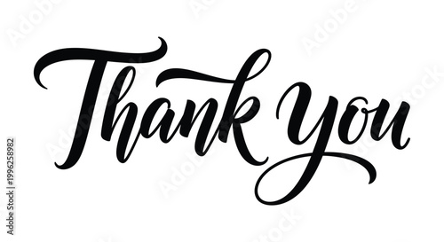 Elegant hand lettered 'thank you' calligraphy with flourishes