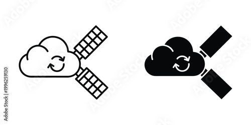 Comparison of cloud storage and satellite data transmission icons with contrasting styles