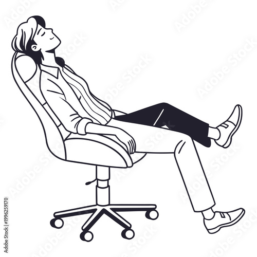 Woman relaxing in office chair closed eyes peaceful pose with stress relief