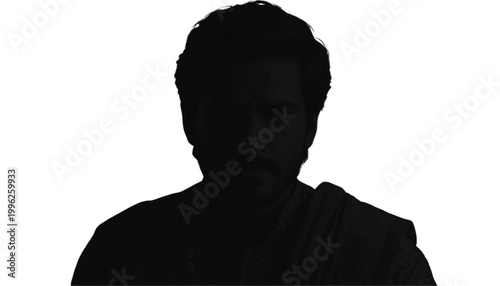 Man stands in a dark silhouette against a stark white background to represent a mysterious figure.