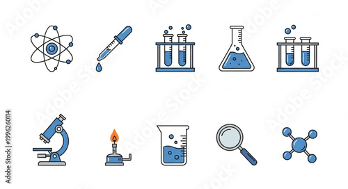 Obraz na plátně Collection of science laboratory equipment and symbols.