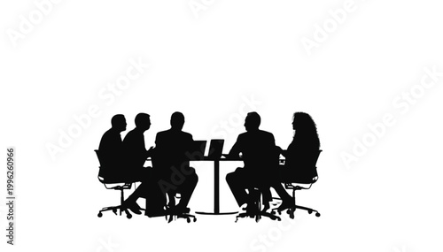 Colleagues sit around a desk to conduct a collaborative discussion regarding their business project.